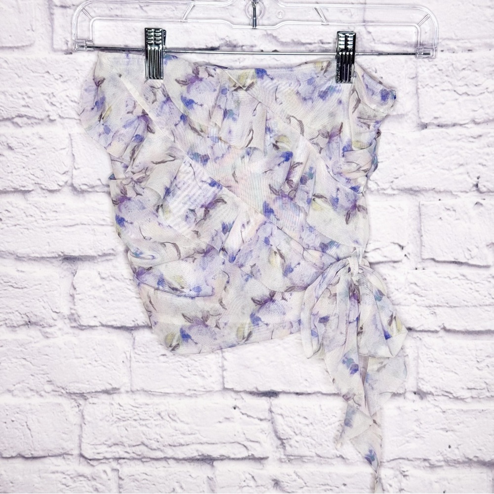 Zara | Floral Mesh Ruched Top | Size Small | EUC